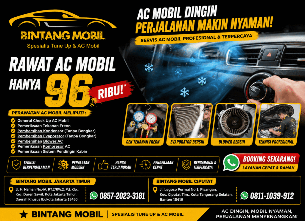 Rawat AC Mobil Hanya 96 Ribu di Bengkel Bintang Mobil, Dijamin Dingin dan Nyaman
