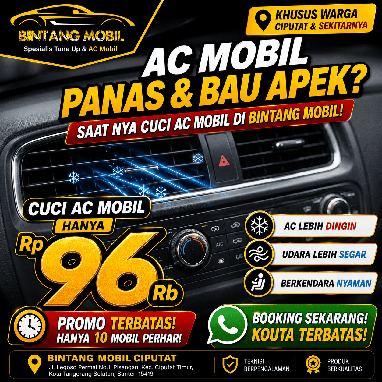 Promo Cuci AC Mobil 96rb Bintang Mobil Ciputat