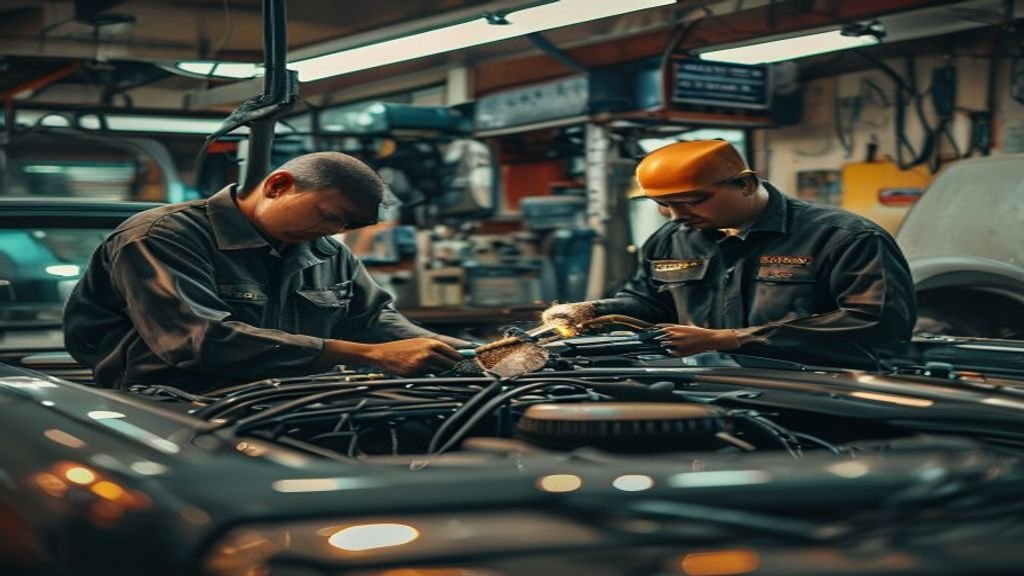 Teknisi melakukan tune up mobil di Ciputat, meningkatkan performa mesin dan efisiensi bahan bakar.